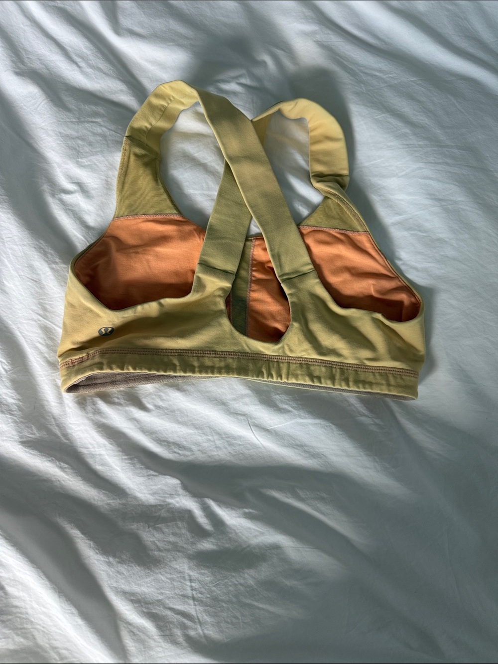 lululemon athletica Yellow Cross-Back Sports Bra with Orange Interior